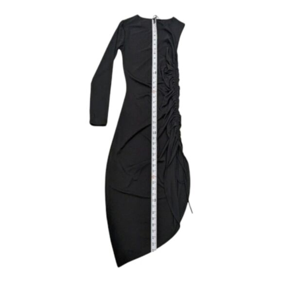 Zara Black One Shoulder Long Sleeve Bodycon Side Ruched Midi Dress Stretchy S - Picture 5 of 9